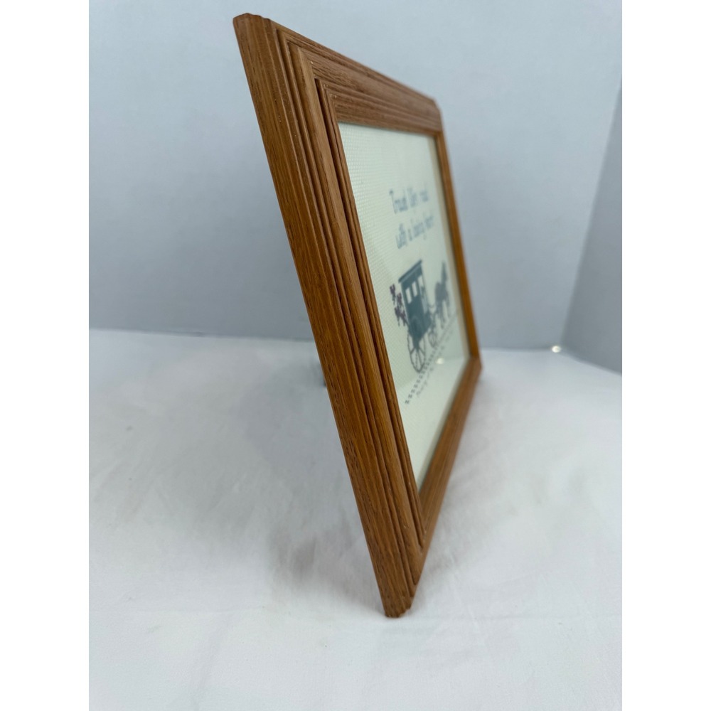 Vintage Granny Cottage Country Framed Cross Stitch Horse Carriage Wall Art Oak - Picture 6 of 8